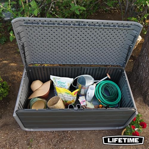 LIFETIME 136‑Gallon Modern Deck Box, Outdoor Storage Container, Weather‑Resistant, UV‑Protected, Lockable Lid