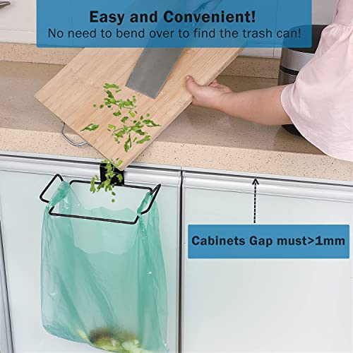 2 Pcs Large Stainless Steel Trash Bag Holder for Cabinets and Cupboards, Under Sink, Black