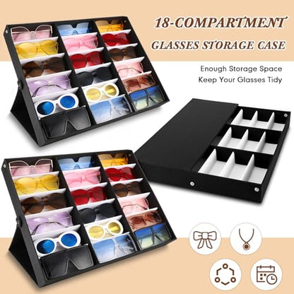 Soaoo 3 Pcs 18 Slot Sunglasses Organizer Storage Holder Eyeglasses Display Case Tray with Stand Fabric Lined Jewelry Storage Box