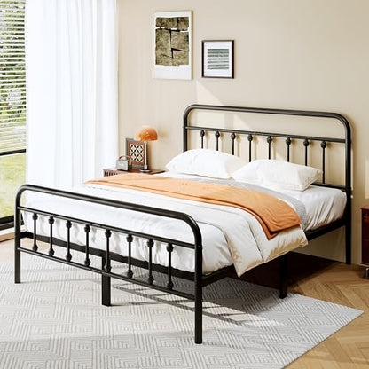zunatu Full Size Metal Bed Frame with Victorian Style Headboard and Footboard, Steel Slat Support Platform Bed, No Box Spring Needed, Under Bed Storage, Easy Assembly, Black