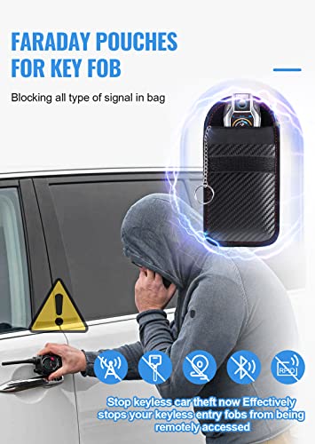 Faraday Bag for Key Fob(2 Pack), Faraday Cage Protector, Car RFID Signal Blocking Key Fob Protector, Double-Layers of Shielding Carbon Fiber Material Anti-Theft Faraday Pouch