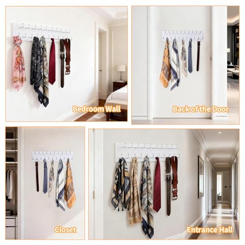 Belt Organizer Holder Wooden Belt Hanger for Closet Wall Mount Belt Storage Rack Tie Bra Scarf Hanger Holds Over 40 Large Belts (White)