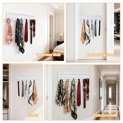 Belt Organizer Holder Wooden Belt Hanger for Closet Wall Mount Belt Storage Rack Tie Bra Scarf Hanger Holds Over 40 Large Belts (White)