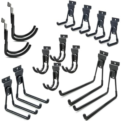 Slatwall Hooks 14 Pack, Heavy Duty Garage Wall Organizer, Multi-Size Hanging Hooks Compatible with Proslat, StoreWALL and HandiWall