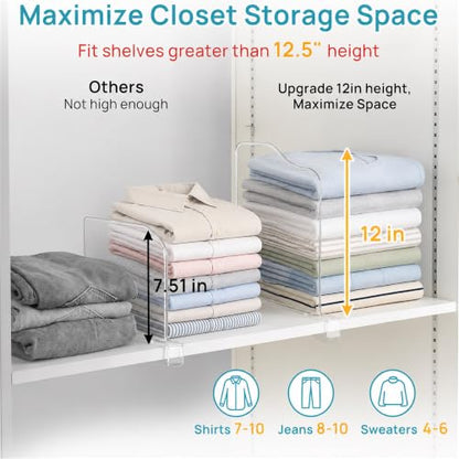 Vtopmart 12" Extra Tall x 11.7" Deep Shelf Dividers, 12 Pack | For Closet Organization, Maximizes Closet Vertical Space, Easy to Install, Fit Deep Shelf Thicknesses From 0.4" to 1.35"