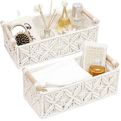 Boho Decor Basket for Toilelt Paper Storage Bathroom Baskets for Organizing | for Bedroom Living Room Nursery Home Decor and Entryway Countertop Storage Use,White