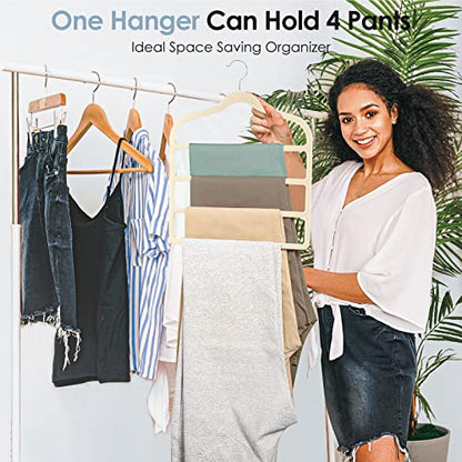 Velvet Hangers Space Saving Non Slip Pant Velvet Hangers Multi Layer Hanger | 8 Pack Beige Clothes Hangers Closet Organizer for Pants Trousers Scarf