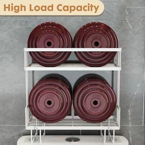 PowerKing Over The Toilet Storage Shelf, 2-Tier Bathroom Organizer, White | No Drill Installation, Rust Resistant Steel, 2 Hanging Hooks, Toilet Paper Holder, Restroom & Bathroom Space Saver