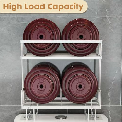 PowerKing Over The Toilet Storage Shelf, 2-Tier Bathroom Organizer, White | No Drill Installation, Rust Resistant Steel, 2 Hanging Hooks, Toilet Paper Holder, Restroom & Bathroom Space Saver