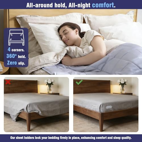 Bed Sheet Holder for Corners, 4PCS Bed Sheets Secure Corners Gripper, White | Secure Bed Sheet Lock, Fit All Sheet Sizes, Durable ABS, Mattress Sheet Fasteners, Non-Slip Design, Easy Installation