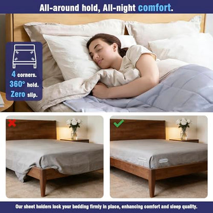 Bed Sheet Holder for Corners, 4PCS Bed Sheets Secure Corners Gripper, White | Secure Bed Sheet Lock, Fit All Sheet Sizes, Durable ABS, Mattress Sheet Fasteners, Non-Slip Design, Easy Installation