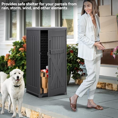 YITAHOME 60 Gallon Large Package Delivery and Storage Box | Double-Wall Resin Outdoor Package Delivery and Waterproof Deck Box for Porch, Curbside, 8.5 Cubic feet, Gray