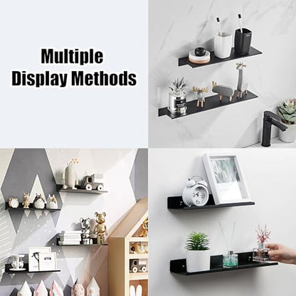 Adhesive Bathroom Shelves 2 Pack, Black Floating Wall Shelf 40cm | Metal Shower Caddy, Aerospace Aluminum, Renter-friendly, Rustproof & Waterproof, Drill/No Drill, Supports 5kg
