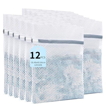 12PCS 12X16IN Laundry Bags Mesh Wash Bags for Strong Zipper | Upgraded Honeycomb and Fine Mesh Design Delicate Laundry Bag for Clothes, Bras,Socks,Travel Organization