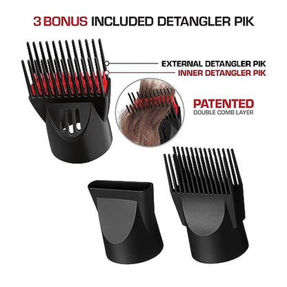 Kiss Products Red Detangler Dryer Plus 3 Attachments, 1.75 Pound