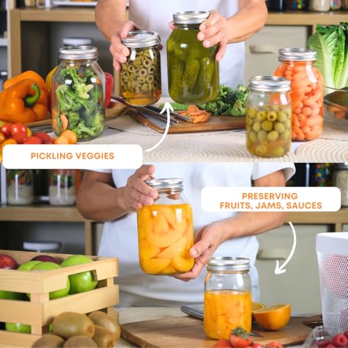 32 oz Mason Jars with Lids - 2-Pack Regular Mouth Quart Canning Set | Airtight 32oz Mason Jars | Quart Canning Jars for pickling, fermentation, food storage, crafts and kombucha brewing