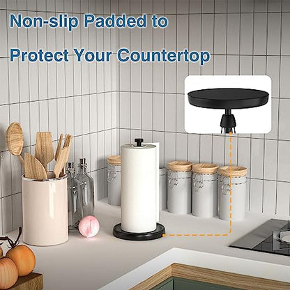 Paper Towel Holder Countertop, One-Handed Tear, Stainless Steel, Weighted Base, Black, Paper Towel Roll Holder Stand with Ratchet Mechanism for Kitchen Bathroom Farmhouse Essentials Decor Accessories