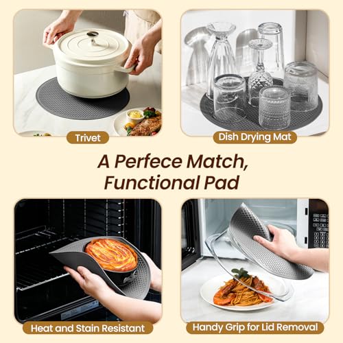 2 in 1, Tall Glass Microwave Splatter Cover for Food & Microwave Place Mat, Plate Splatter Guard Lid with Silicone Handle Knob, Cookware & Bakeware Serving Dish Cover, Food Grade, No Plastic, 10in