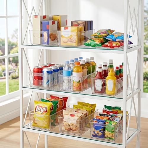 8pcs Clear Storage Bins with Handles (Transparent)