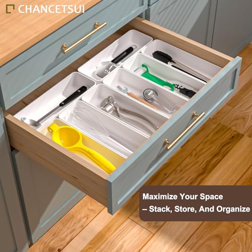 Silverware Organizer Tray for Kitchen Drawer Cabinet Single Cutlery Holder | Small Stackable utensil shallow trays individual plastic fork knife spoon