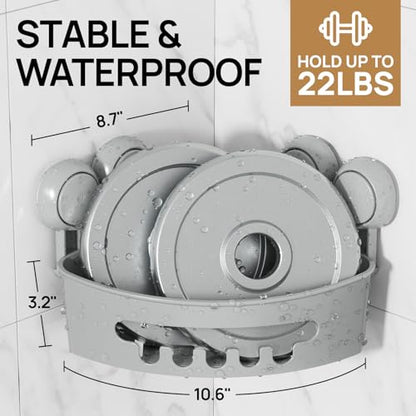Corner Shower Caddy Suction Cup, Shower Basket Suction Bathroom | Grey Shower Caddies, Waterproof & Rustproof Bathroom Organizer, No-Drilling Shower Rack, Removable