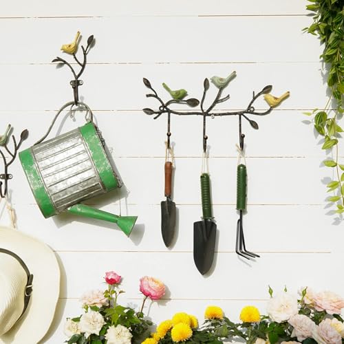 Vintage Wall-Mounted Coat Rack with 3 Hooks, Birds Standing on Tree Branch with Rustic Paint Heavy Duty Wall Hanging Key Holder, Farmhouse Coat Hooks for Towels, Hats, Scarves