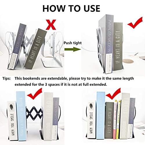 Adjustable Bookends Metal Book Ends for Heavy Book Holder | Heavy Duty, Desktop Book Organizer, Binder Holder, Nonskid Book End for Bookshelf,