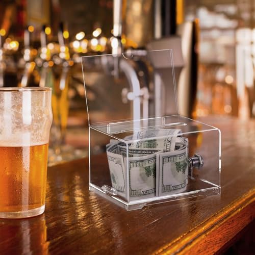 Clear Donation Box with Lock - Secure Ballot Box with Removable Sign Holder 2 Keys - for Money, Cards, Votes, Tickets, Feedback Collection (4.75"D x 6.29"W x 8"H)