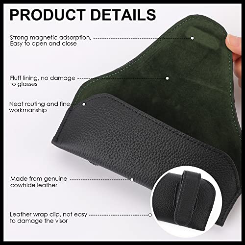 Magnetic Sunglass Holder for Car Visor Clip, Leather Car Glasses Holder, Visor Accessories Eyeglasses Holder Glasses Storage Case (01-Black)
