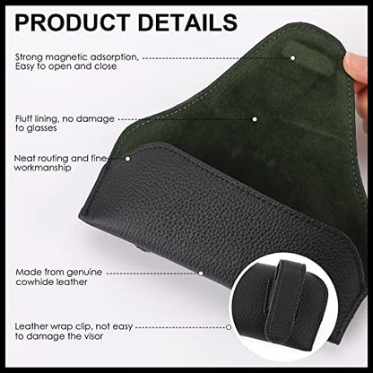 Magnetic Sunglass Holder for Car Visor Clip, Leather Car Glasses Holder, Visor Accessories Eyeglasses Holder Glasses Storage Case (01-Black)