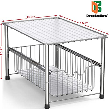 Deco Brothers Stackable Under Sink Organizer with Sliding Basket, Chrome