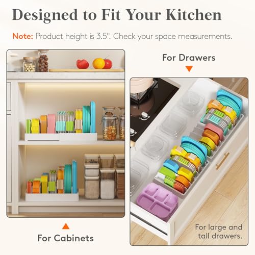 Lifewit Kitchen Cabinet Organizer for Food Contanier Lid, Lid Holder with 6 Adjustable Dividers & 7 Sections for Pantry Organizers and Storage, Home Drawer Organization, Large, 13" x 10"