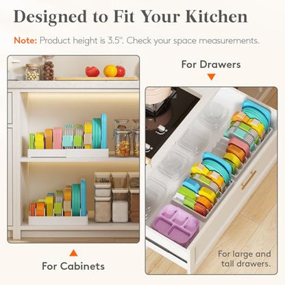 Lifewit Kitchen Cabinet Organizer for Food Contanier Lid, Lid Holder with 6 Adjustable Dividers & 7 Sections for Pantry Organizers and Storage, Home Drawer Organization, Large, 13" x 10"