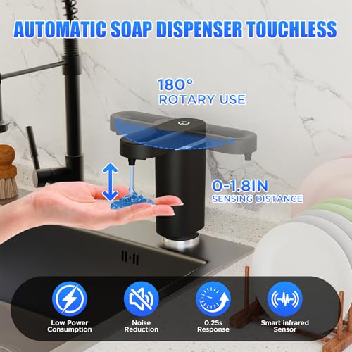 Touch-Free Automatic Dish Soap Dispenser for Kitchen Sink | Plug-in Electric Sink Soap Pump,Leak-Proof Universal Fit with 35" No-Spill Tube Kit, Easy Install Sleek for kitchen& bathroom