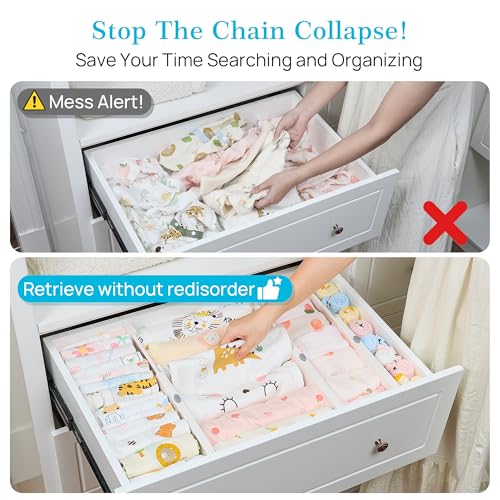 Vtopmart Drawer Dividers for Clothes 8 Pack, Adjustable 4" High Expandable from 11.3"-17" Dresser Drawer Organizer, Plastic Drawers Separators for Dresser, Baby Clothes, Kitchen and Office Storage