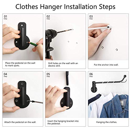 Mkono Wall Mounted Drying Rack Laundry Hook with Swing Arm Valet Rod 2 Pack | Black, Laundry Room Organization, Space Saving, Foldable, Easy Install, Wall Clothes Hanger, Closet Bathroom Bedroom Organize