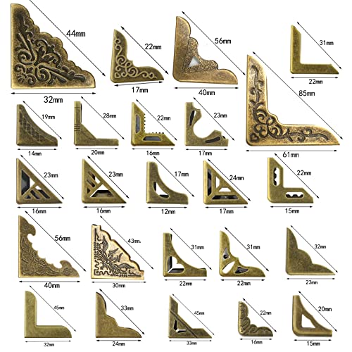 96PCS Metal Book Corner Protector, 24 Styles Iron Guard Edge Cover, Vintage Metal Decorative Cover Pad, for School Book Album Scrapbook Notebook, Desk Jewelry Case Box Gifts (Package A)