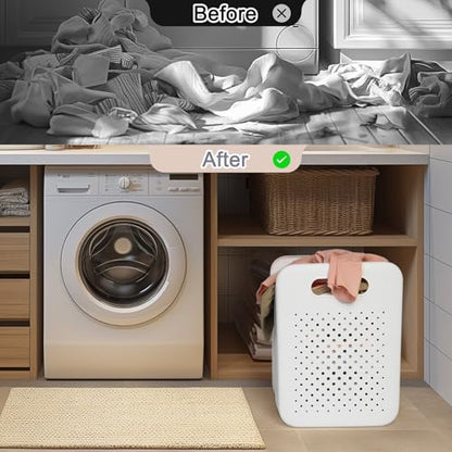 Collapsible Laundry Basket, Space-Saving Wall-Mounted Hamper, Detachable Hanging Organizer for Home, Dorms, RVs, Measures 11.8" x 8" x 14.7" In (White)
