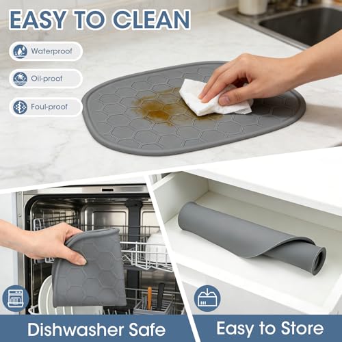 Heat Resistant Mat for Ninja Crispi Pro 6-in-1 Glass Air Fryer, Anti-slip Countertop Protector Silicone Mat Compatible with Ninja Crispi Pro Base, Dishwasher Safe, Grey