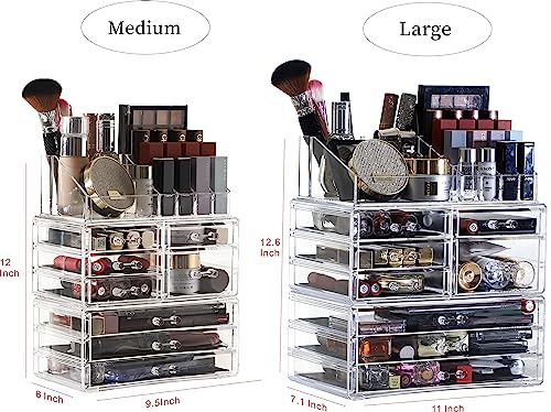 Cq Acrylic 3 Pack Clear Make Up Organizers - Stackable 8 Drawer Organizer for Vanity, Desk, Jewelry, Beauty & Skincare Products