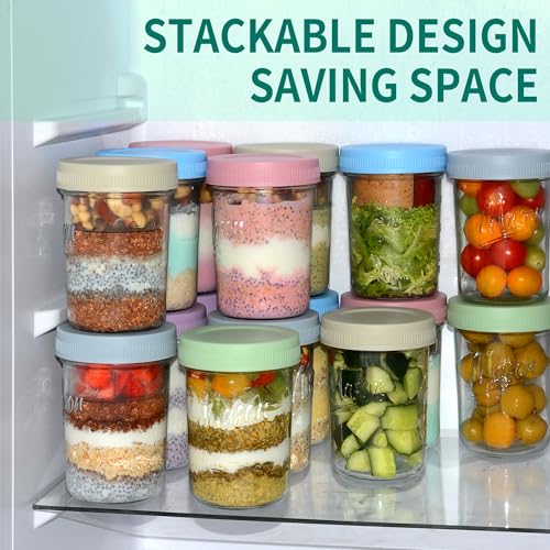 16oz Overnight Oats Containers with Lids, 6 Pack Glass Mason Jars