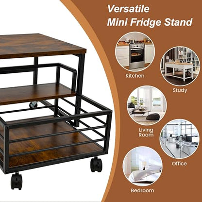 Mini Fridge Stand with Storage Moblie Fridge Table with Drawer Basket for Kitchen Dorm Used for Compact Beverage Refrigerators Upright Freezers