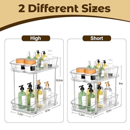 2 Tier Pull-Out Organizer for Bathroom Kitchen, Un... (2 Count | Transparent | PET)