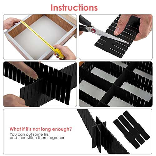 45 Pack Drawer Dividers, Plastic Adjustable Drawer Storage Organizer for Tidying Clutter Socks, Underwear, Makeup, Kitchen, Dresser Black