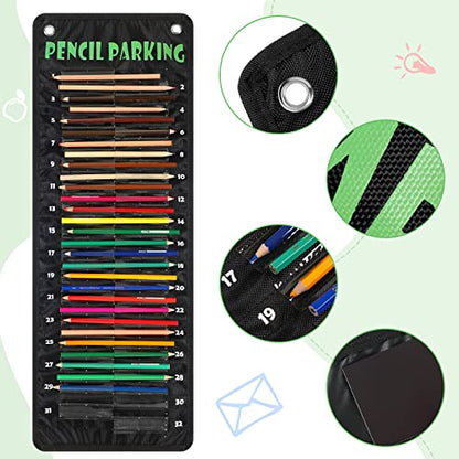 Pencil Parking Pocket for Classroom,Hanging Pencil Holder Wall Organization Numbered pencils Dispenser with Magnetic Strip Grommets for Back to School Student Essentials(Basic)