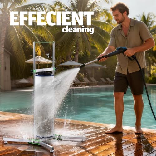 Pool Filter Cleaner Stand Stainless Steel Bearing for 3",4",6" | Patented Design,38" Large Base,Aluminum Made,Water-Powered Spin,for Home Swimming Cartridge Cleaning Tool