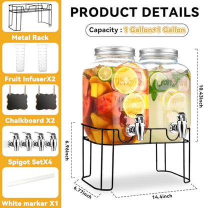 1 Gallon Glass Drink Dispensers For Parties，Lemonade Beverage Dispenser With Stand And Spigot For BBQ, Picnic, Party,Laundry Detergent Dispenser