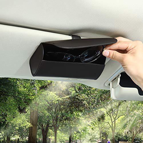 Accmor Glasses Holder for Car Sun Visor, 2 Pack Vehicle Sunglasses Holders Case with Hidden Magnetic Closure, Universal Fit Leather Auto Eyeglasses Organizer Box Eyeglass Hanger Clip Car Accessories