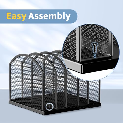 5-Section Vertical Desktop Organizer, 5-Section Mesh File Folder Stand Sorter for Office Home Classroom Organization