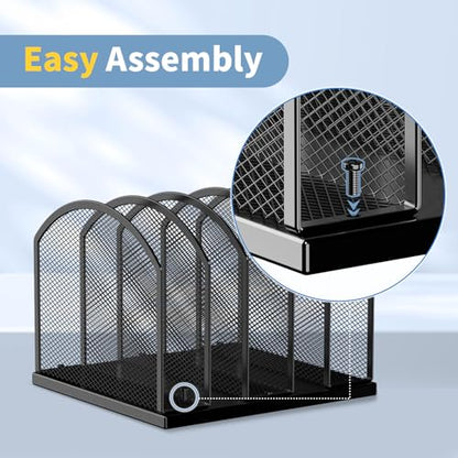 5-Section Vertical Desktop Organizer, 5-Section Mesh File Folder Stand Sorter for Office Home Classroom Organization